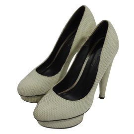 Elizabeth And James-snakeskin round-toe platforms-Cream