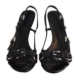 Burberry Black Patent Leather Sandals Black