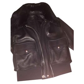 Givenchy-chaqueta de cuero con piel IT38-Negro