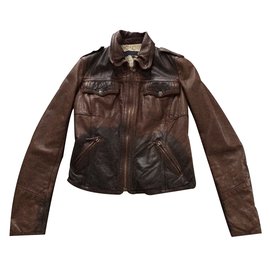 Just Cavalli Leather Jacket Brown Brown