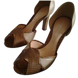 Décolleté Sergio Rossi in pelle beige e pitone 35 Beige