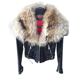 Dsquared2 Coat fur collar Black