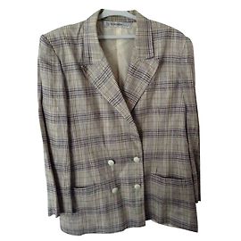 Blazer Croisé Jean Louis Scherrer en Lin Gris à Rayures Bleues Gris anthracite