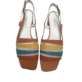 Autre Marque Maretto Leather Sandals Orange Snakeskin Size 40 Orange