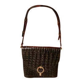Autre Marque Vimar Handtasche in Schwarz Krokoderoberfläche Schwarz