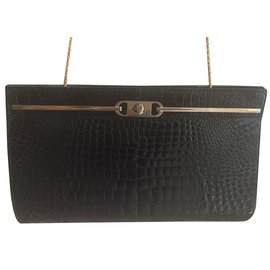Autre Marque Black Crocodile Handbag Black