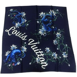 Louis Vuitton-Bufanda de seda phanter negra-Azul marino