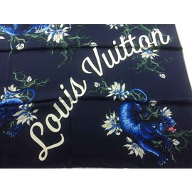 Louis Vuitton-Foulard en soie noire-Bleu Marine