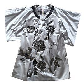 Vestido Túnica Kimono Kenzo em Seda Prateada e Cinza Prata Cinza
