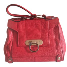 Azzaro Red Grained Leather Handbag Red