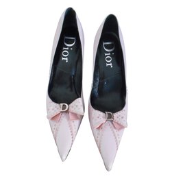 Dior Pink Leather Heels with Bow Pink