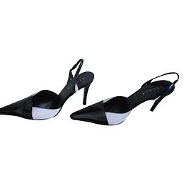 Escada Leder Pumps Schwarz Weiß Absatz 10cm Schwarz