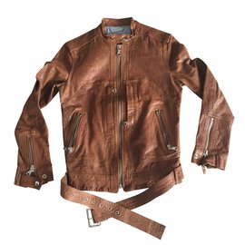 Dolce & Gabbana-Leather biker jacket-Cognac