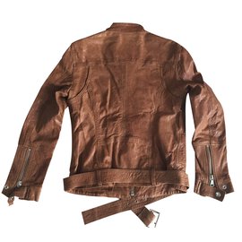 Dolce & Gabbana-Leather biker jacket-Cognac