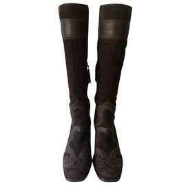 Miu Miu Bottes Brodées Marron