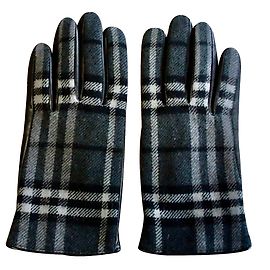 Luvas Burberry de couro de bezerro e lã com padrão check preto Preto