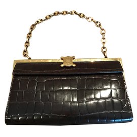 Céline Leather Handbag Bronze Bronze