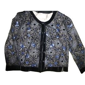 Giacca Armand Ventilo in Velluto Nero con Perline Blu Nero