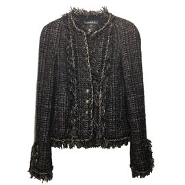Chanel-tweed Jacket-Brown,Black,Silvery,Grey