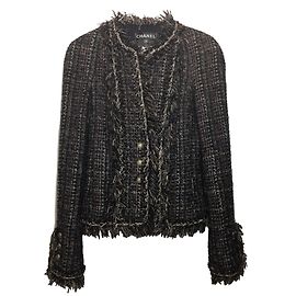 Chanel giacca di tweed Marrone Nero Argento Grigio