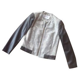 Kurze Jacke By Malene Birger grau mit Lederdetails 36 Grau