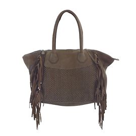 Bolsa One step Meryl Crystal de Couro Trançado Bege Bege