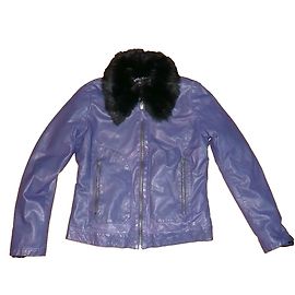 Ikks Blue Lambskin Leather Jacket Blue