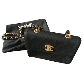 Chanel Mini Timeless Silk Clutch Black Black