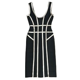 Robe Herve Leger Noir Beige Viscose Polyamide XS Noir Beige