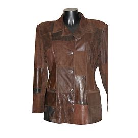 Roberto Cavalli Chaqueta de cuero patchwork Castaño