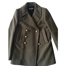 Balmain Erbsenmantel Khaki