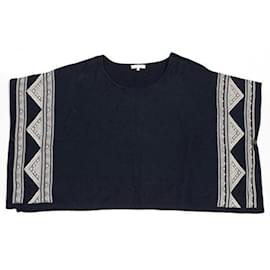 Sandro-cape with geometric Navajo-inspired embroidery-Blue