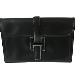 Pochette Hermès Jige en cuir noir Noir