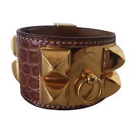 Hermès Collier de Chien Medor Bracelet Alligator Caramel Caramel