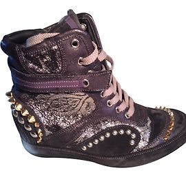 Baskets Baldan en cuir gris talon 7 cm Gris