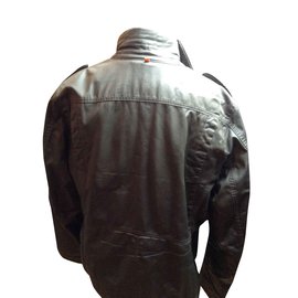 Hugo Boss-Leather Blazers Jackets-Dark grey