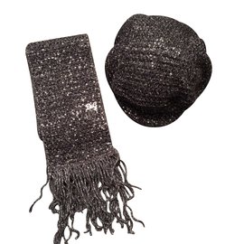 D&G-Set beret and scarf-Dark grey