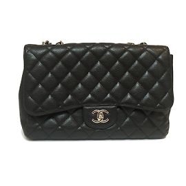 Chanel Jumbo Classic Caviar Handbag Black
