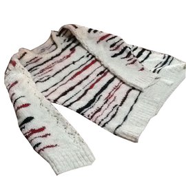 Iro Merinowolle Pullover ecru gestreift Roh
