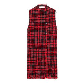 Marni Wool Check Coat Black Red Black Red