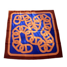 Hermès Cachecol de seda Azul Laranja