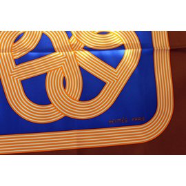 Hermès-Bufanda de seda-Azul,Naranja
