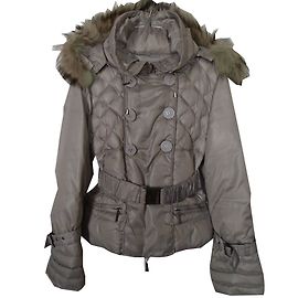 Pellessimo Quilted Polyester Coat with Removable Fox Fur Hood Taupe Taupe