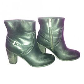 Ikks Black Leather Ankle Boots 38FR Black