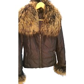 Hugo Boss Brown Polyester Jacket with Raccoon Fur Brown