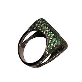 Autre Marque Guy Ellia 18k Black Gold and Green Tsavorite Ring Olive green