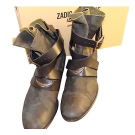 Bottes Bikers Zadig & Voltaire Cuir Camouflage Vert Vert