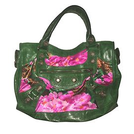 Bolsa Balenciaga Rosa e Verde de Couro e Tecido Rosa Verde