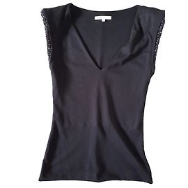 Maje Black and Silvery Viscose Top Size 1 Black Silvery