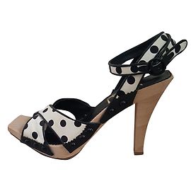 Sandali Yves Saint Laurent Tela Beige e Macchie Nere 36 Altro